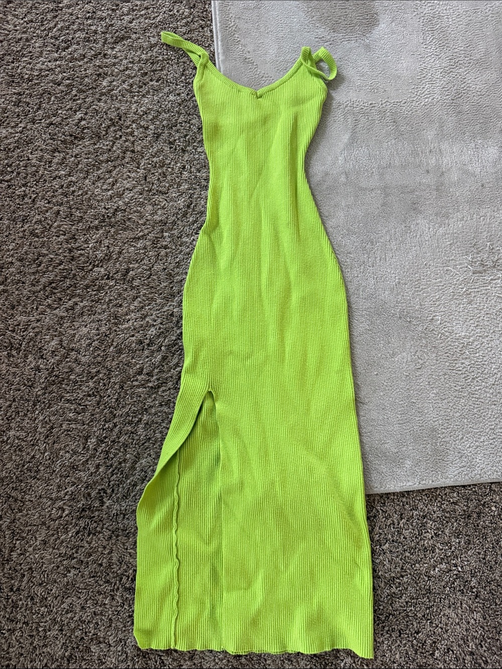 Lime Green Ribbed V-Neck Maxi Dress